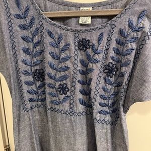 Boutique denim dress with embroidered detail. Size XS
